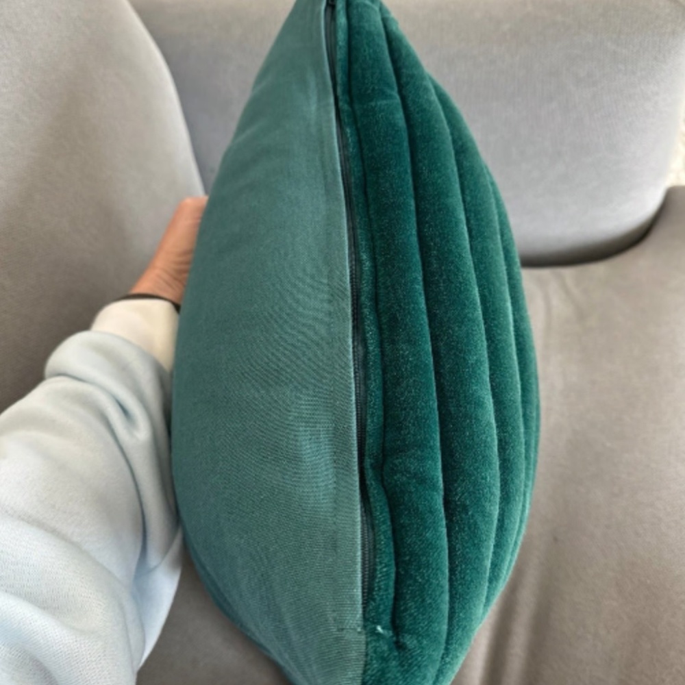 CB2 Channeled Velvet Teal Green Throw Pillow - Picture 4 of 5